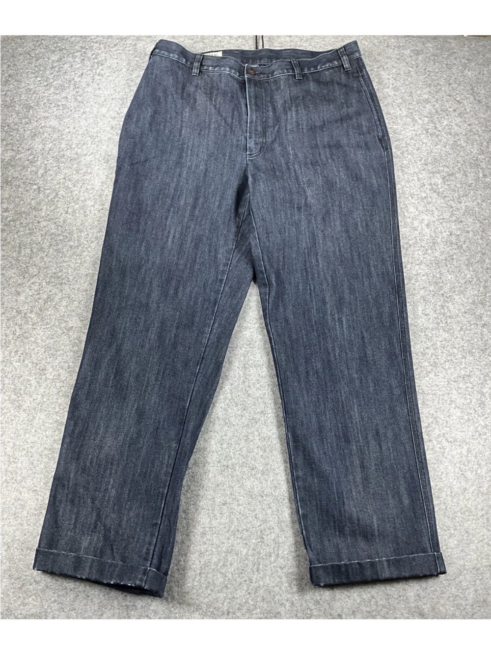 Orvis Men's Dark Wash Straight Flat Front Cotton Denim Jeans 36x30 Hemmed